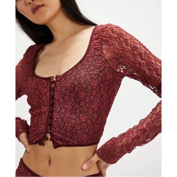 Free People Arcana Lace Top & Skirt Set in Marsala Combo - Picture 6 of 10